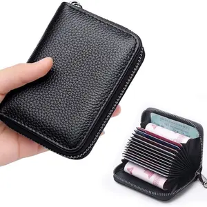 Leather Multi-Card Wallet with RFID Blocking Pouch and RFID Card Slots, Portable ID Card Holder, Zipper Coin Purse, Credit Card Organizer and Bank Cards Storage