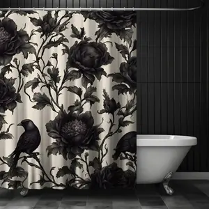 Crows Floral Shower Curtain, Perfect for Bathroom Decor, Easy to Clean, Multiple Sizes Available, Includes Shower Curtain Hooks, Shower Curtain Set