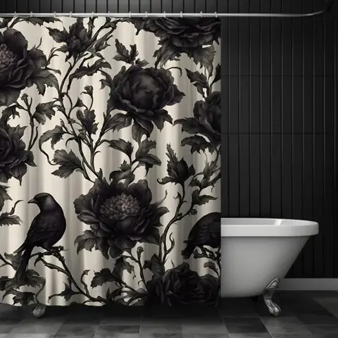 Crows Floral Shower Curtain, Perfect for Bathroom Decor, Decorative Shower Curtain, Floral Shower Curtains For Bathroom, Easy to Clean, Multiple Sizes Available, Includes Shower Curtain Hooks, Shower Curtain Set