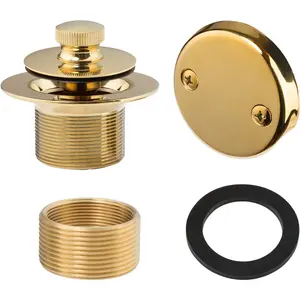 Lift & Turn Tub Trim Set with Two-Hole Overflow Faceplate, All Brass Bathtub Conversion Kit Assembly with Universal Fine/Coarse Thread (Polished Brass)