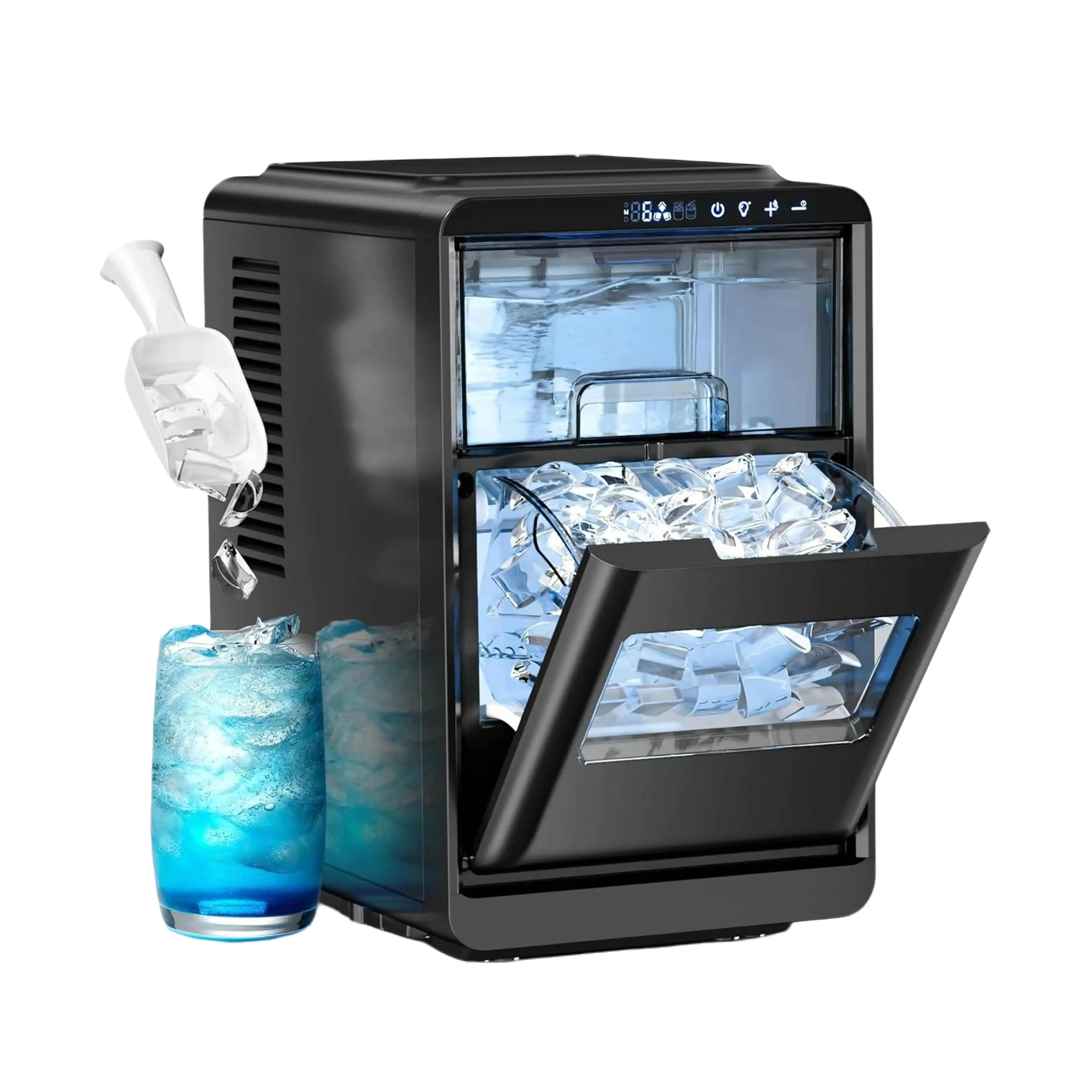 Kismile Crescent-Shaped Ice Maker Countertop, Self-Cleaning Portable Ice Machine with LED Display, Fast Ice Making for Seafood/Home/Office/Bar