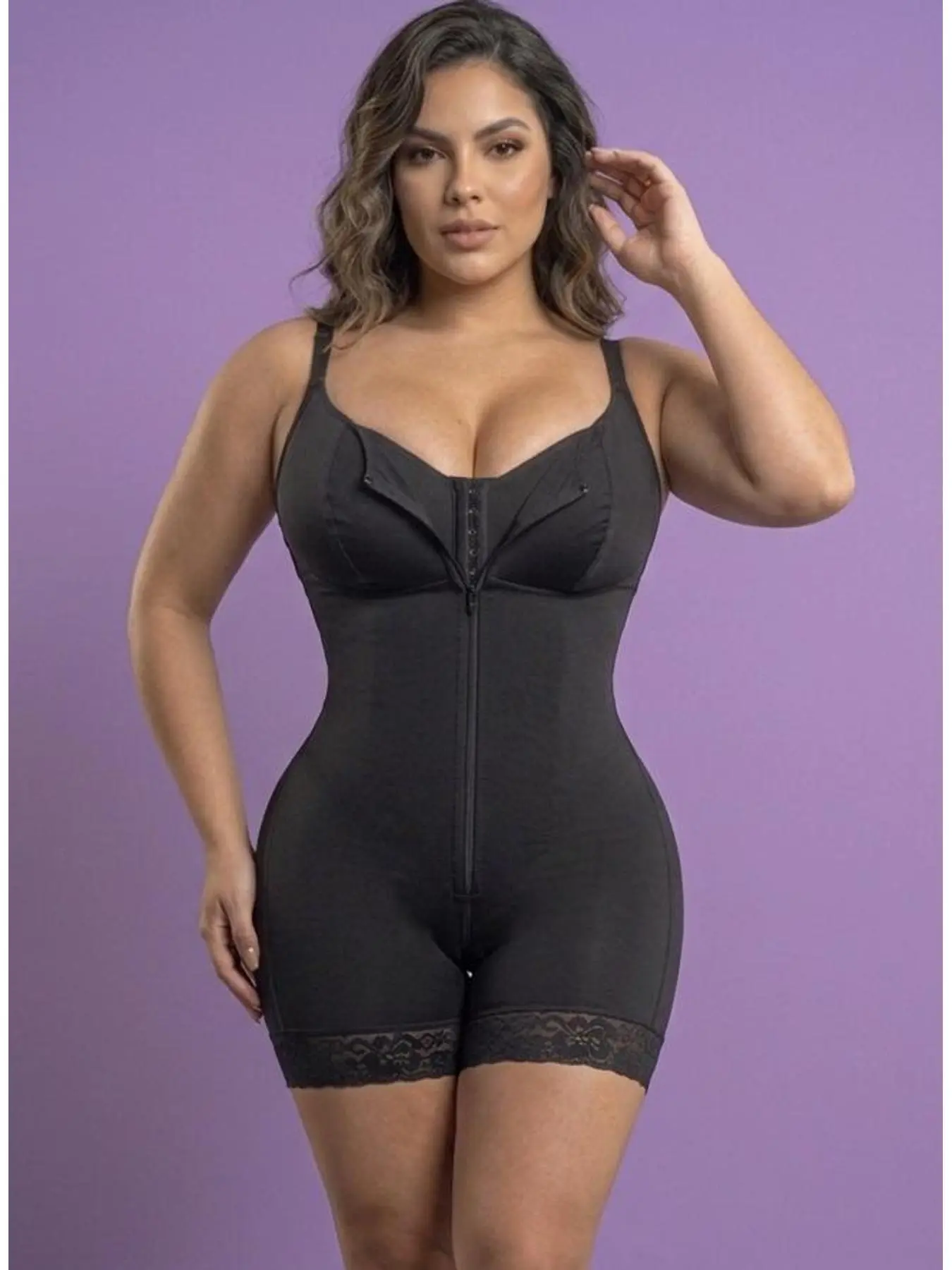 Elegant Office Shapewear For Women Adjustable Zipper Tummy Control Slimming Jumpsuit High Compression