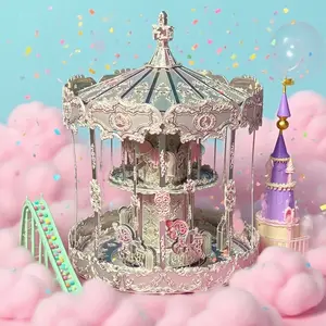 DIY Metal Assembly Model 3D No-Adhesive Puzzle Carousel Brain-Teasing Puzzle Birthday Festival Gift Stress-Relief Magnetic Color Maze Cubes
