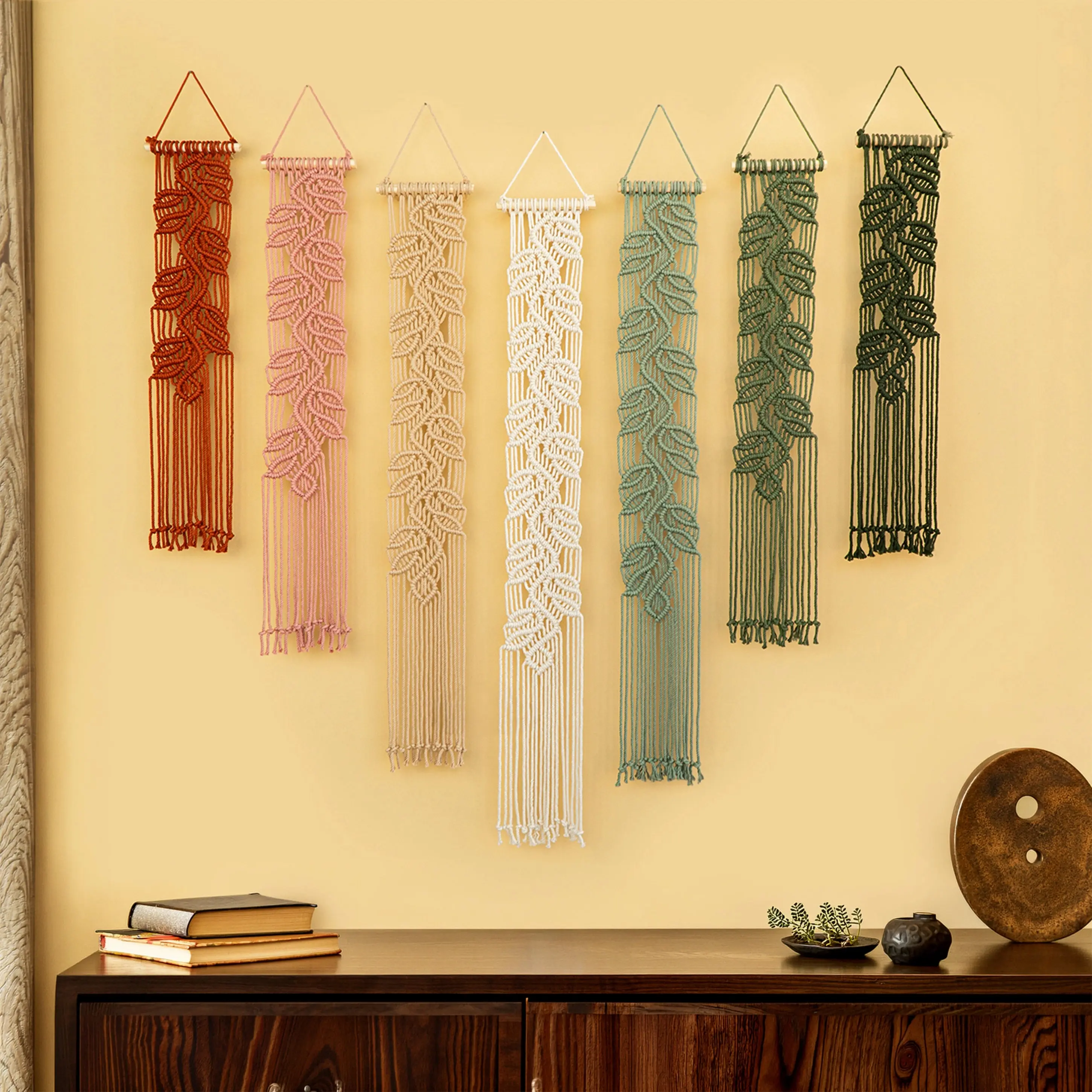 Vela Vertical Macrame Wall Hanging - Pink & Green Boho Cotton Decor