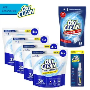 OxiClean LIVE Triple Action Versatile Stain Remover Laundry Powder, 4lb + Max Force Power Paks 24ct