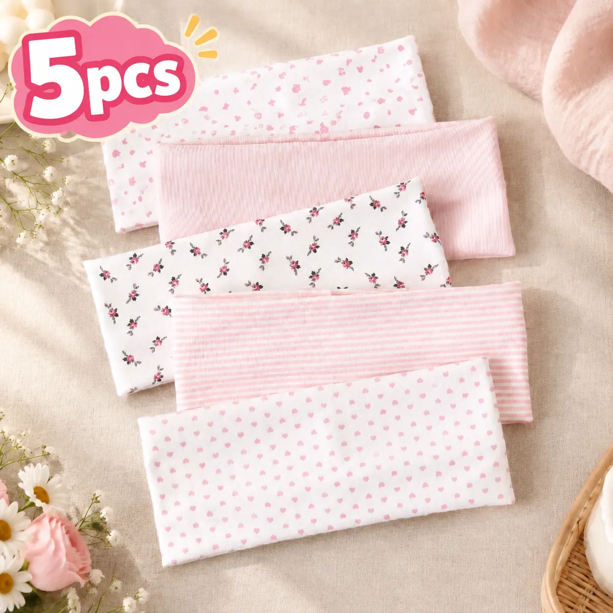 5pcs Women's Elastic Fashion Headbands - Female, 5 Looks to Mix, Soft, Non-Slip, Yoga-Ready Grip, Sweat-Wicking Sports Hair Accessories, One Size, Ideal for Daily Sports, Workout