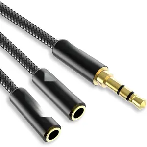 Headphone Splitter, Nylon-Braided Extension  Audio Stereo Y Splitter (Hi-Fi Sound), 3.5mm Male To 2 Ports 3.5mm Female Headset Splitter for Phone, PS4, , Tablets & More