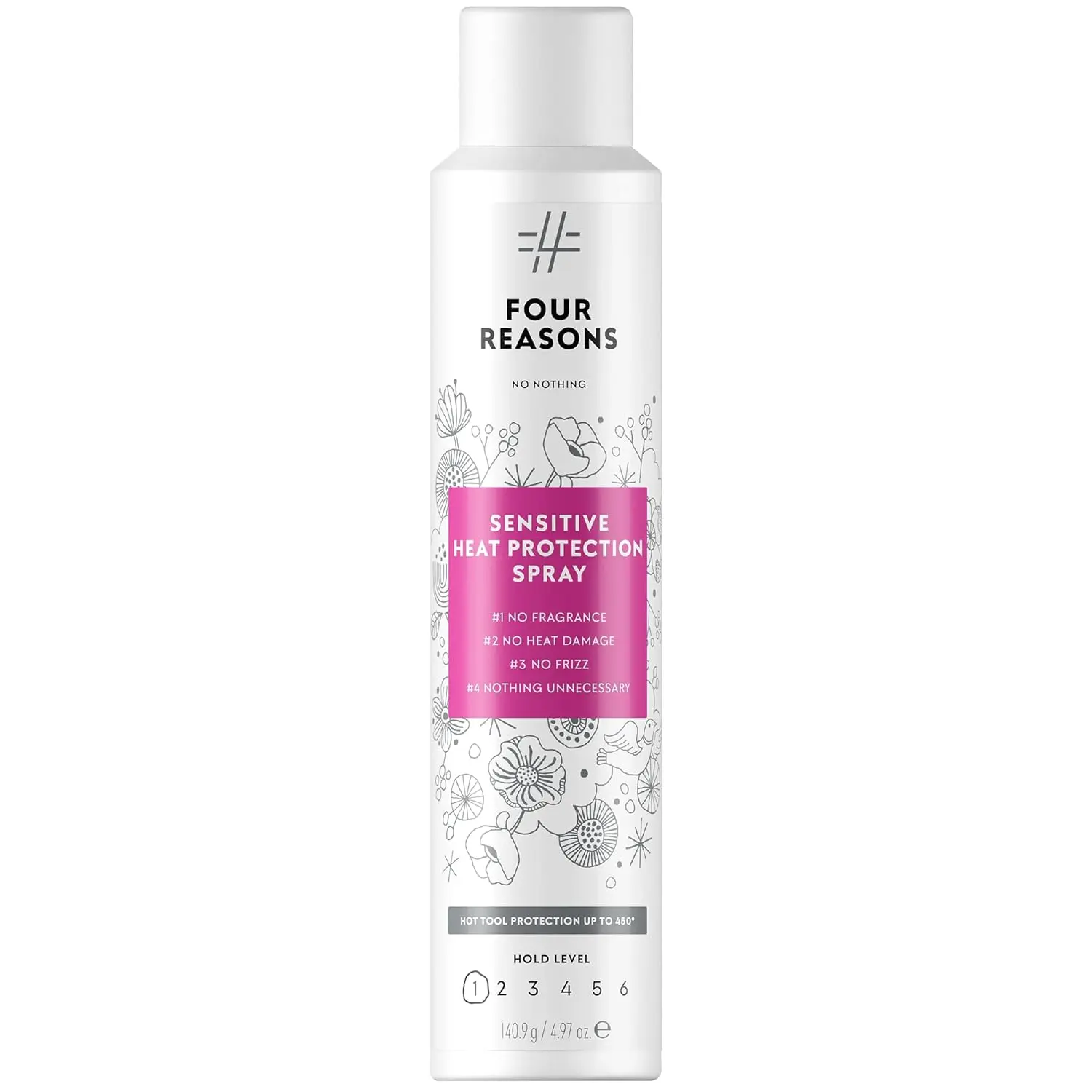 Four Reasons No Nothing, Sensitive Heat Protection Spray, Fragrance-Free Heat Protectant for All Hair Types and Sensitive Scalps, 4.97 oz
