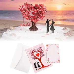 Pop Up Anniversary Card, 3D Love Tree Hearts Couple Wedding Card for Her, Wife, Husband, Him, Couple; Ideal Gift for Wedding, Romantic Birthday, Anniversary, Valentines, Mother's Day, 6x8 inch