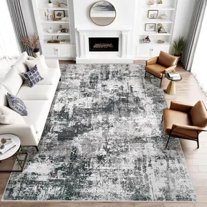 Washable Area Rug 8x10 for Living Room: Abstract Large Rugs Neutral Modern Carpet with Non Slip Backing for Bedroom Dining Room Office (Black Grey, 8'x10')