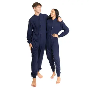 Navy-Blue Cotton Union Suit - Footless Onesie - Unisex - Men & Women