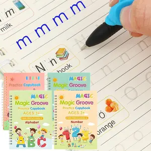 4 Pc Groove Writing Books for Kids Magic Groove Practice Copybook Reusable Grooved Handwriting Workbooks