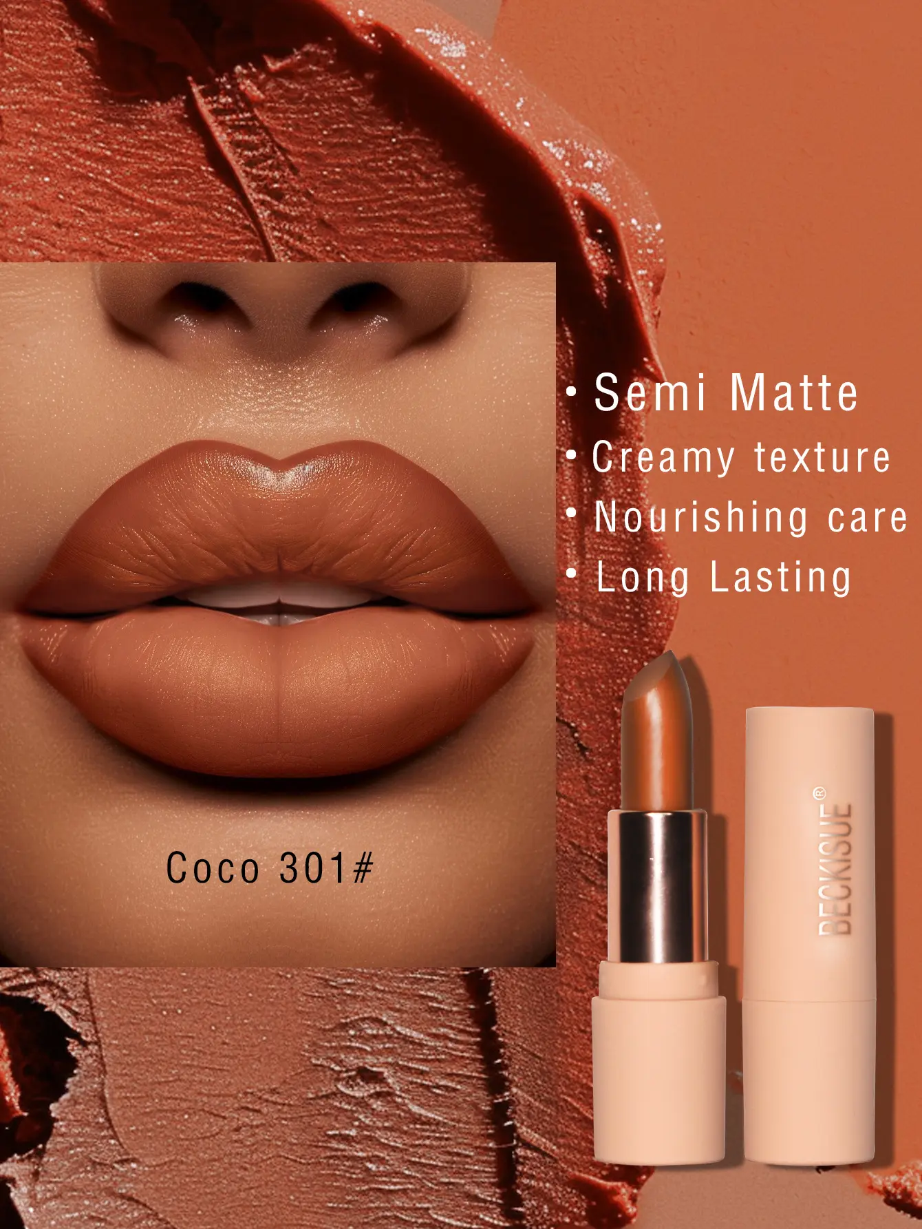 Luxurious Coffee Velvet Lipstick - Matte Finish, Creamy Paste Texture, Deep Nourishing Moisturizing Lip Color with Coconut Oils, Long-Lasting Waterproof Wear Makeup Cosmetic