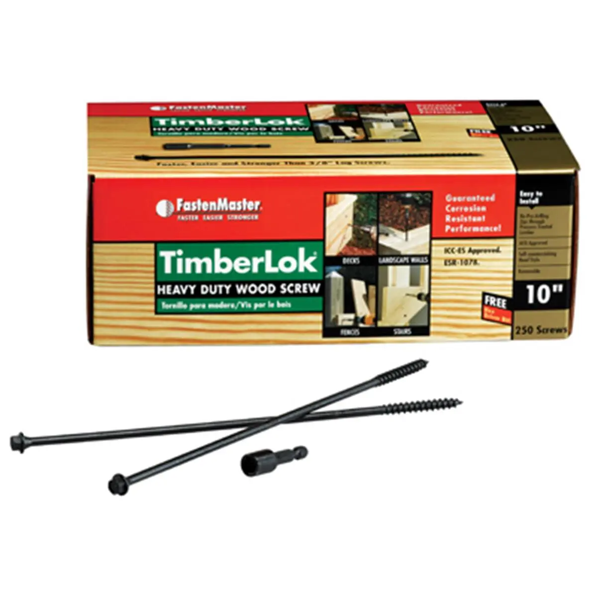 FastenMaster FMTLOK10-250 10 in. Timberlok Heavy-Duty Screw, 250-Pack Fastener Good for Decks, Fences, Landscape Walls, Pressure Treated Wood