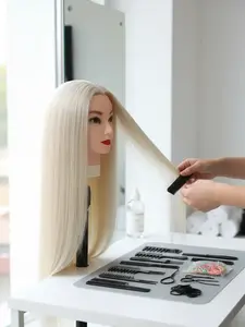 28-Inch 100% Synthetic Hair Styling Mannequin Head, Includes DIY Set & Table Clamp, Wig Install Kit, Ideal for Braiding Practice, All-Season Use