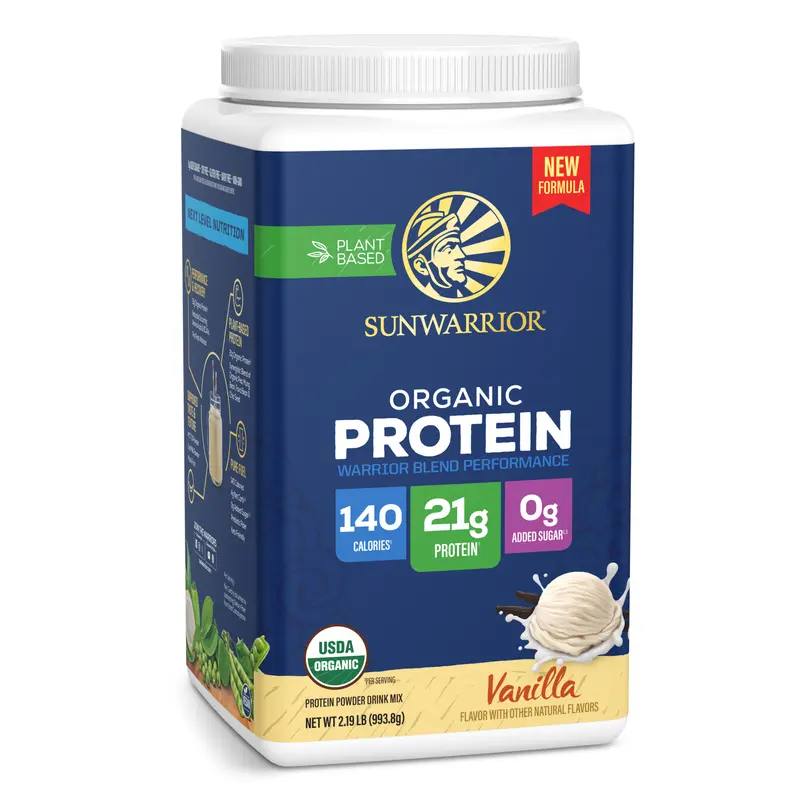 Sunwarrior Organic Plant-Based Protein Powder - Smooth Powder, Dairy-Free Clean Eats Supplement, 21g Protein, BCAAs Pea Fava Mung Chia Blend, Prebiotic Fiber, Rich Vanilla Milkshake, 28 Servings, Muscle Support, Bodybuilding Lifestyle Prep Aid