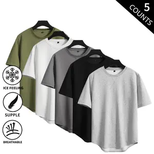 5-Pack Men’s Curved Hem T-Shirts – Soft, Breathable Crew Neck Streetwear Casual Tops for Men
