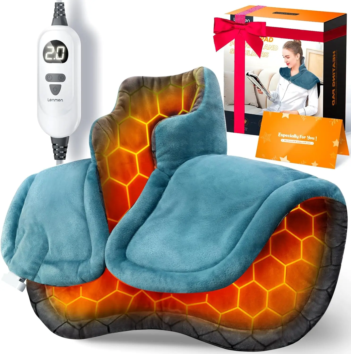 Lenmen Graphene Heating Pad for Neck & Shoulders Relaxation, Wearable Heated Shawl with 6 Heat Levels | Auto-Off, Portable for Home, Office, Travel — Ideal Gifts for Her or Him