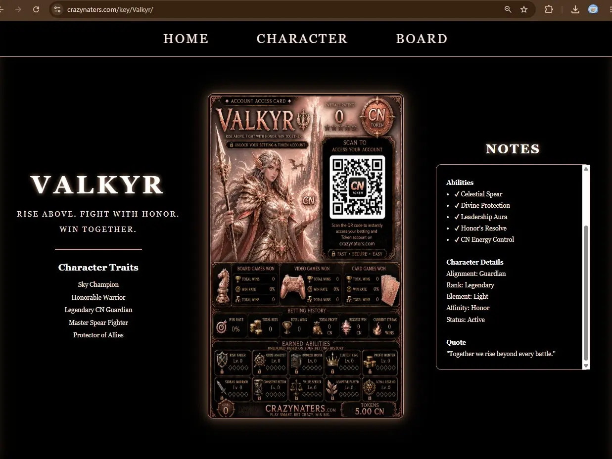 CrazyNaters.com QR Keychain and Wager Account w/5 CN tokens