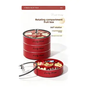 360° Rotating Divided Snack Tray, Light Luxury Dried Fruit Box with Lid, Multi-layer Candy Nut Storage Container for Home Party