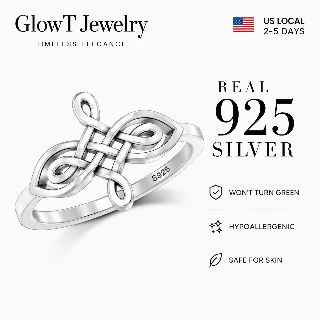 925 Sterling Silver Celtic Infinity Knot Ring Adjustable Celtic Witchcraft Protection Statement Band Oxidized Witch Knot Amulet Jewelry for Women