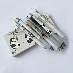 6 pieces of retro panda style 0.5mm gel pens, retractable, black ink, suitable for friends and office use, a must-have for back to school, Aesthetic Pens