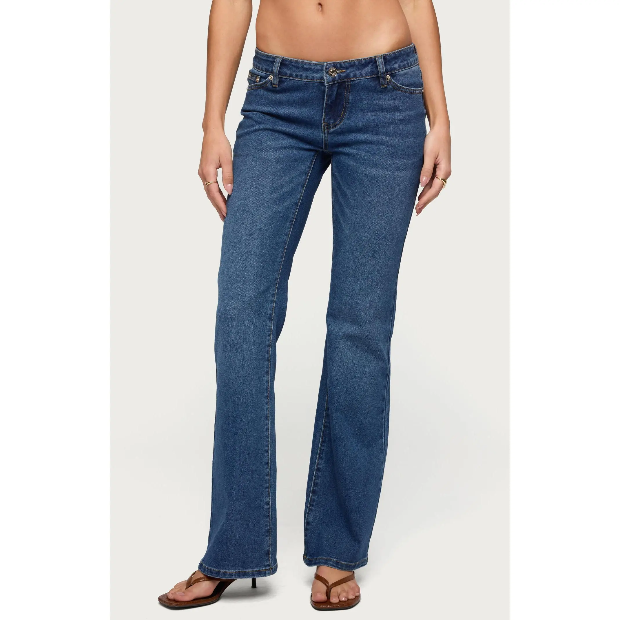 Edikted Women's Vania Ultra Low Rise Bootcut Jeans