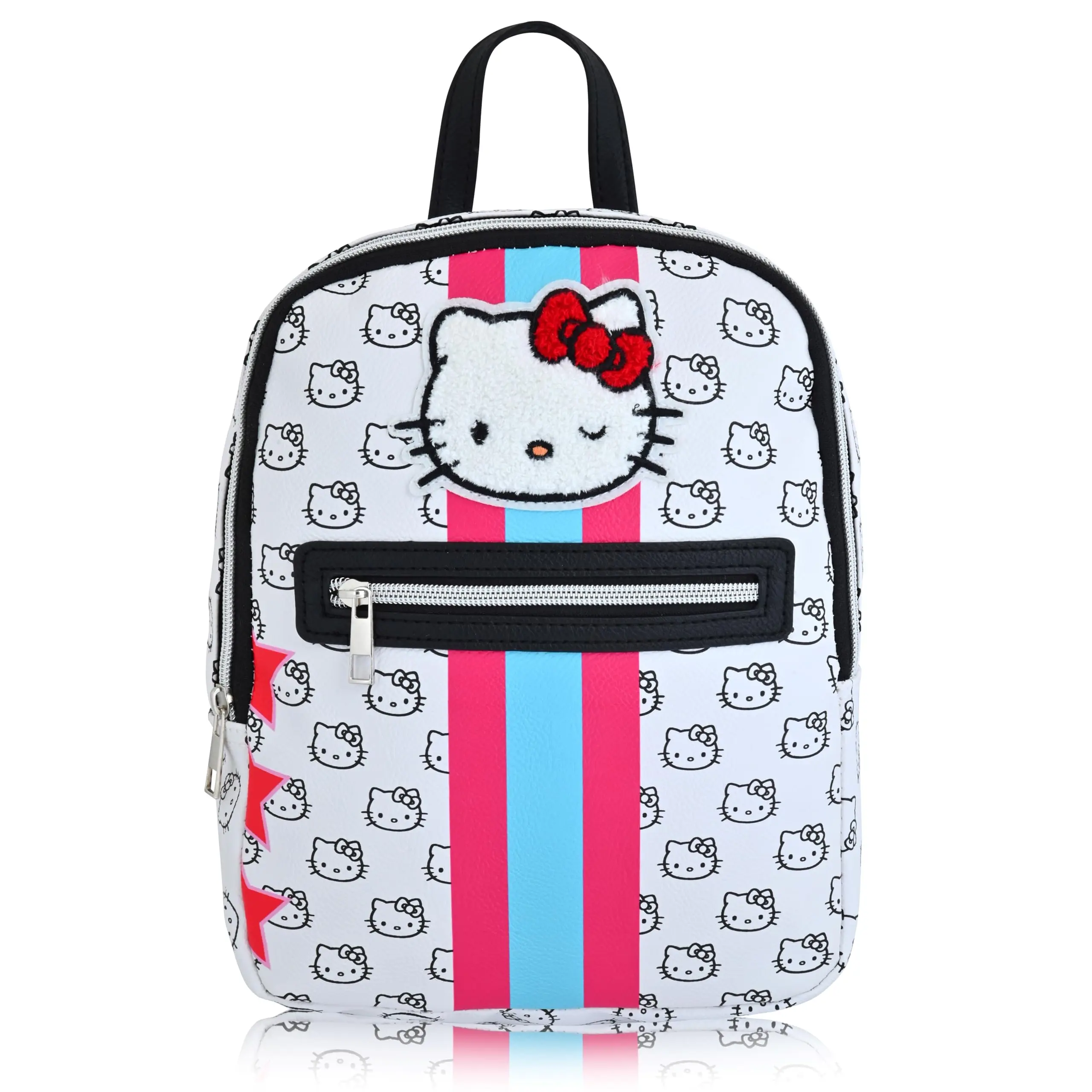 Fast Forward Sanrio Hello Kitty Backpack, Unisex 10 inches Daypack, HK Pattern, PU Leather, 3 Compartments, Adjustable Padded Straps, 20 Cubic Inches, One Size Fits All