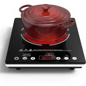 Electric Cooktop Single Burner Portable Stove 1800W 110v-120v Countertop Hot Plates, Touch Control, Child Lock, 9 Power Levels Low Noise, 4 Hour-Timer Infrared Cooktop