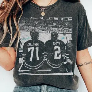 Macklin Celebrini and Will Smith San Jose Duo T-Shirt - Vintage Comfort Colors Hockey Graphic Tee - Sharks Future Stars Fan Apparel - Bay Area Hockey Gear