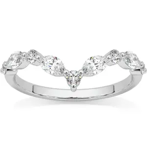 .60Ct Diamond Guard Insert V Shape Marquise Wedding Ring 10k Gold Lab Grown