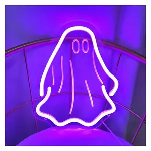 Sign Illuminated Ghost Neon Sign Halloween Light Sign Party Bedroom Wall Art Decoration USB Powered Dimmable With Switch 21.2cm×25cm