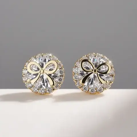 Elegant Bowknot Design Stud Earrings, Cute Artificial Zircon Decor Stud Earrings, Trendy All-match & Exquisite Luxury Jewelry for Birthday Gift, Ear Studs, Fashionable Earrings