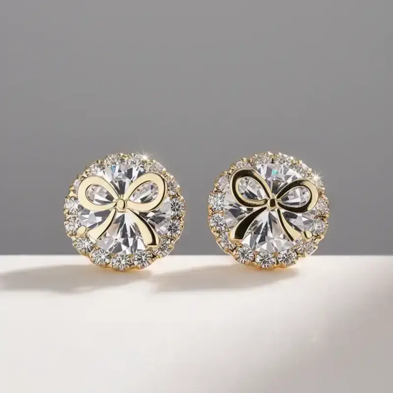 Elegant Bowknot Design Stud Earrings, Cute Artificial Zircon Decor Stud Earrings, Trendy All-match & Exquisite Luxury Jewelry for Birthday Gift, Ear Studs, Fashionable Earrings