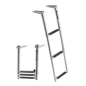 VEVOR Boat Ladder, Summervibes,Summervibes, 3 Steps, Stainless Steel Telescoping Folding Swim Deck Ladder for Rear Entry Inboard, Heavy Duty 600 lbs Capacity with Wide Anti-Slip Steps, for Outboards, Yacht, Pontoon Boats