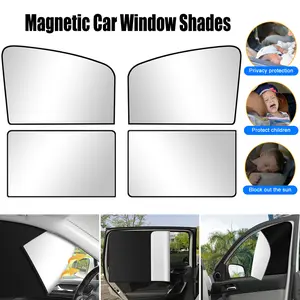 4 Pack Magnetic Car Window Sun Shades,Titanium Silver Surface Foldable UV Heat Block Full Blackout Privacy Sun Curtain for Most Vehicles