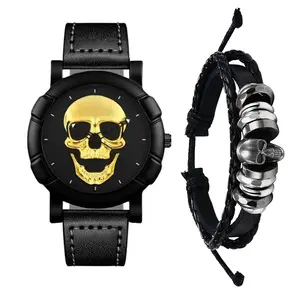 OIDEA Mens Skull Leather Watch Bracelet: Punk Vintage Steampunk Halloween Quartz Analog Men's Watches Gothic Bracelet Watch Wristwatch for Mens Womens