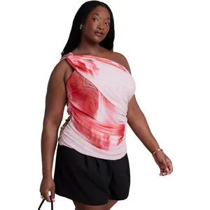 ELOQUII Women's Plus Size Twist Drape Sheer Mesh Top
