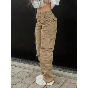 High-Waisted Wide-Leg Cargo Jeans for Women - Y2K Streetwear Style, Vintage-Inspired Grey Denim with Flap Pockets, Loose Fit & Polyester Fabric, Perfect for Casual Outings, Plus Size Jeans Woven Pants jean Womenswear