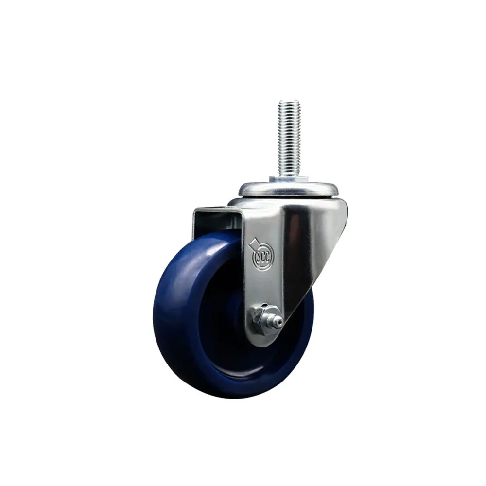 Service Caster SCC-TS20S3514-SPUS-58212 Solid Polyurethane Swivel Threaded Stem Caster - 3.5x1.25 in Blue Non-Marring Wheel, 0.63 in Stem, Bolt Hole, 300 lbs Capacity for Material Handling Carts, Equipment, 3.5 X 1.25 In, Service Caster Series #20