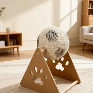 Triangle Soccer Cat Scratcher Ball, MDF Vertical Scratching Post, Durable Sisal Rope Grinding Claw Toy for Indoor Cats