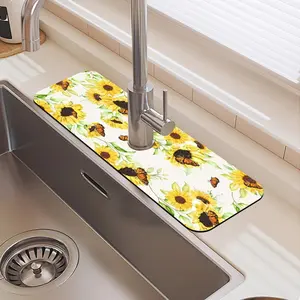 Sunflower Pattern Faucet Mat, 1 Count Waterproof Durable Rubber Splash Guard, Non-slip Kitchen Sink Mat, Home Supplies, Splash Pad