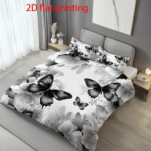 3-Piece Butterfly Floral Bedding Set, Polyester Material, Girls Room Decor, Daily Home Bedding, 1 Fitted Sheet 2 Pillowcases (no Core)