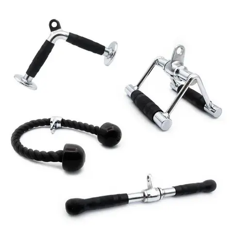 RITFIT Chrome Finish Lat Pulldown Attachments - 3-Piece Pack Nylon Braided Durable Flexible Bundles, Ergonomic Boost Hold Handles, Solid Steel Parts, Secure Grip for Home Workout Equipment, Gym Use