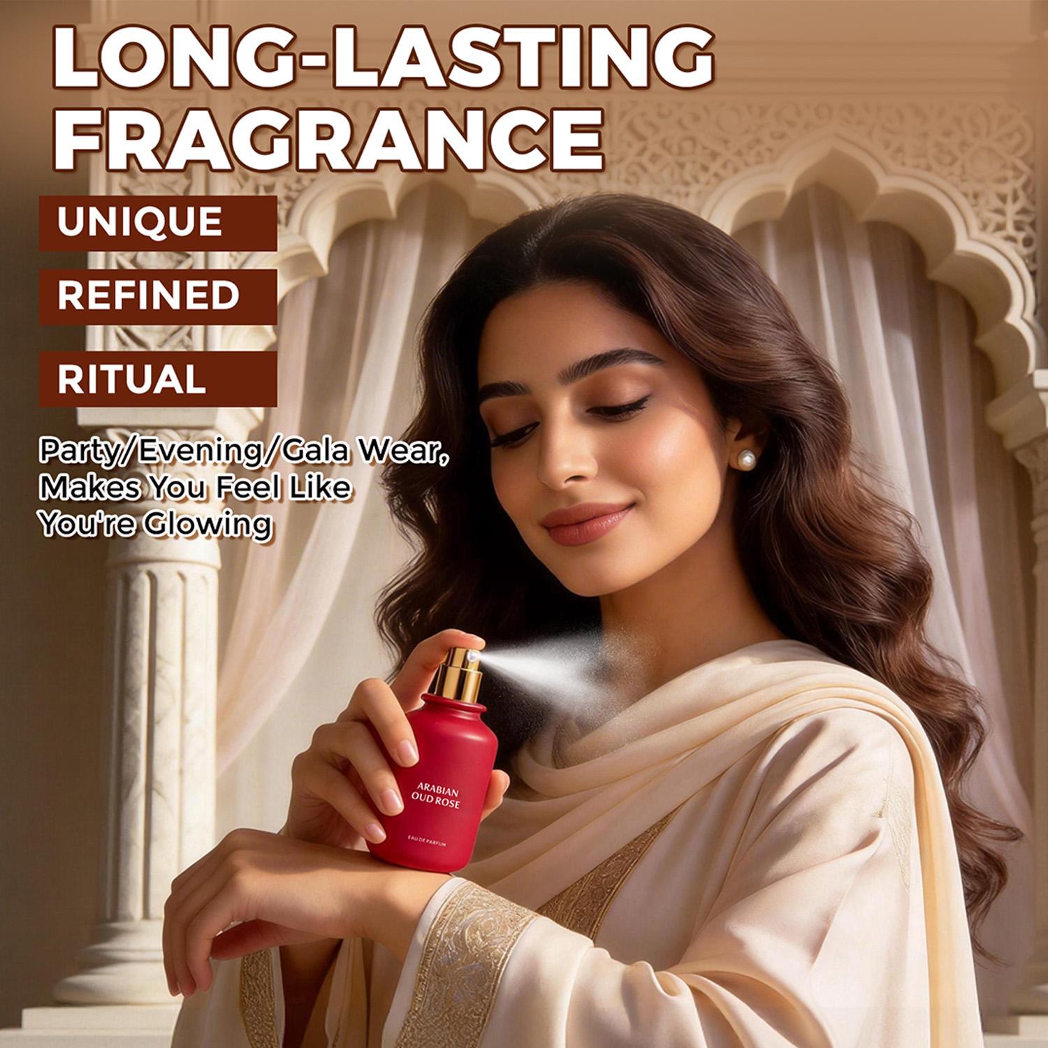 Arabian Oud Rose Eau De Parfum 58ml (1.96 oz) Saffron, Pink Pepper, Damascus Rose, Geranium, Oud, Amber, Leather – Long Lasting Fragrance, Luxury Women Perfume Gift