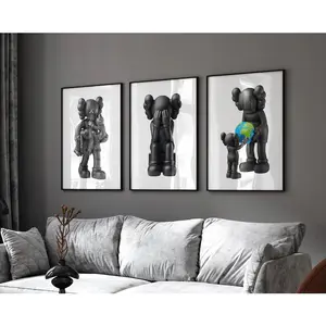 Printable Kaws Poster Set: Black With Planet Earth Hypebeast Figure Wall Art
