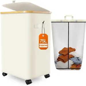 Laundry Hamper with Wheels, 75L Large Clothes Hamper with Removable Inner Bag, Collapsible Dirty Clothes Basket for Dorm, Rolling Dirty Clothes Basket for, Bedroom,, Laundry Room