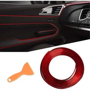 Red Car Accessories for Women Men,Auto Interior Moulding Trim Strips, PVC Universal Fit Pinstriping Filler Insert Strips Dashboard Decorative DIY Flexible Garnish 16.4ft