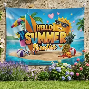Party Banner 1pc, Summer Beach Scene Backdrop Background Decoration Background Photo Props, Polyester Banner Decor, Home Decor, Room Decor, Wall Decor, Party Background Decor, Party Decor/ Supplies/ Gifts Decorative Background