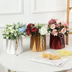 10PCS/pack Foldable Paper Flower Pink White Kraft Paper Packaging Boxes Exquisite Cardboard Vase Waterproof Aqua Box for Flowers